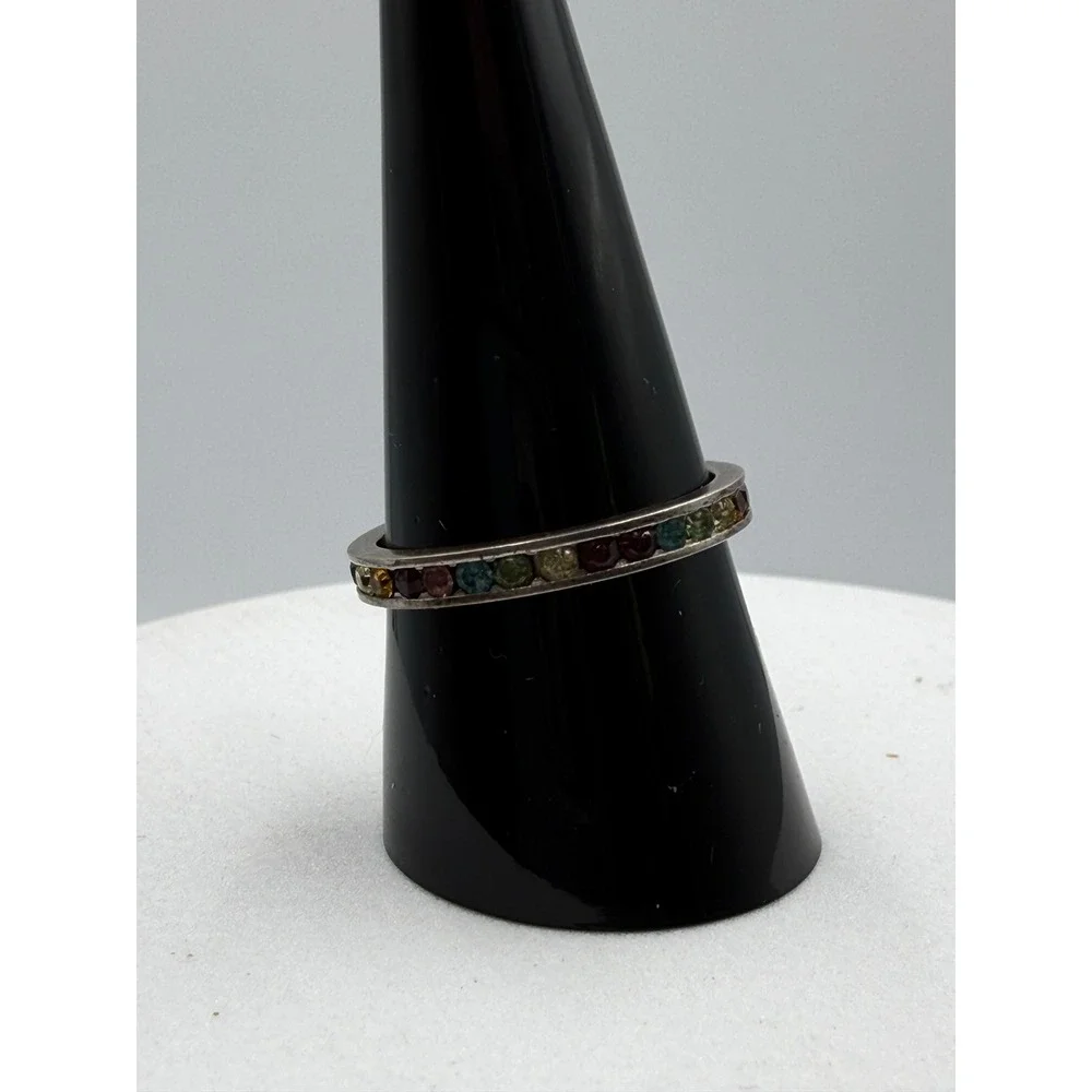 NF 925 Sterling Silver Multi Color Rainbow Gemstone Eternity Band Ring Size 9